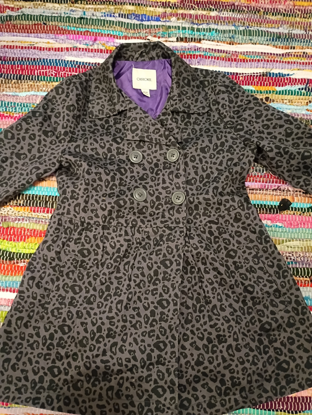 Cherokee Women's Gray Leopard Print Double-Breasted Trench Coat
